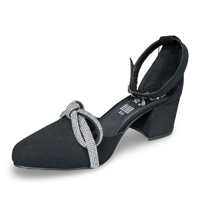 Zapatillas de tacón negras en acabado buck nudo diamantes M7013