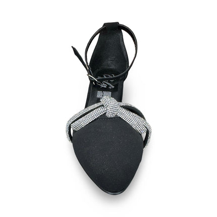 Zapatillas de tacón negras en acabado buck nudo diamantes M7013