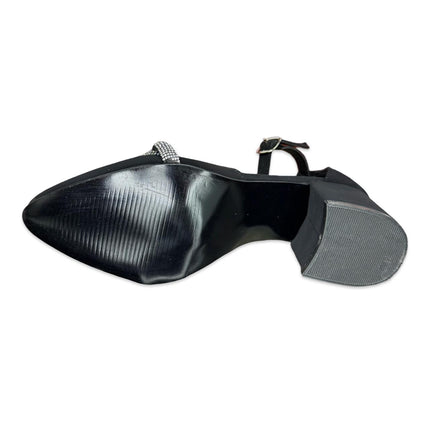 Zapatillas de tacón negras en acabado buck nudo diamantes M7013