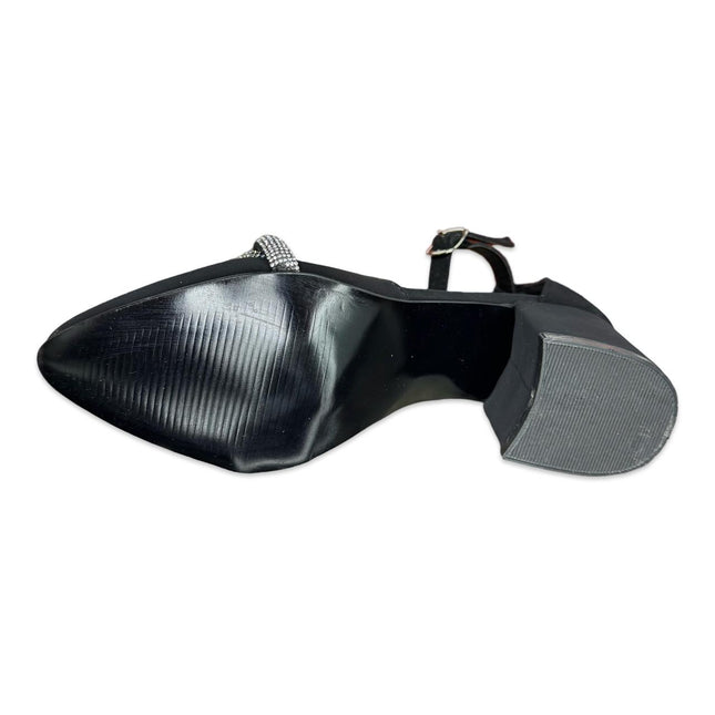 Zapatillas de tacón negras en acabado buck nudo diamantes M7013