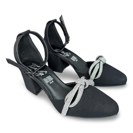 Zapatillas de tacón negras en acabado buck nudo diamantes M7013