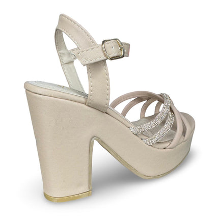 Zapatillas de tacón maquillaje/oro acabado cabra a diamantadas M7018PDA