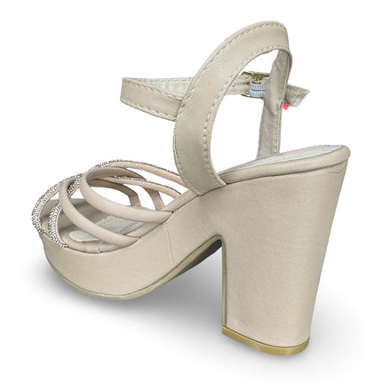 Zapatillas de tacón maquillaje/oro acabado cabra a diamantadas M7018PDA