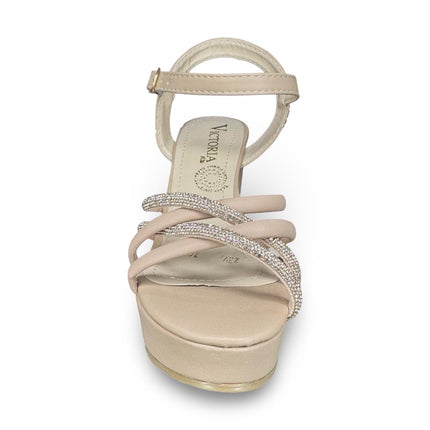 Zapatillas de tacón maquillaje/oro acabado cabra a diamantadas M7018PDA