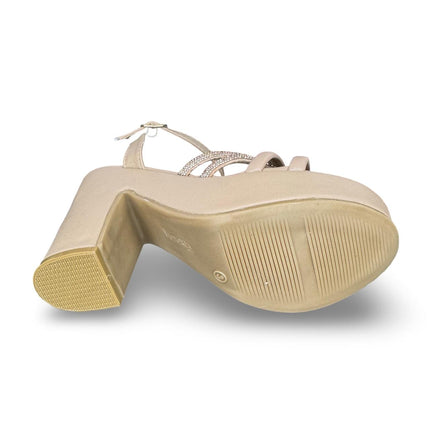 Zapatillas de tacón maquillaje/oro acabado cabra a diamantadas M7018PDA