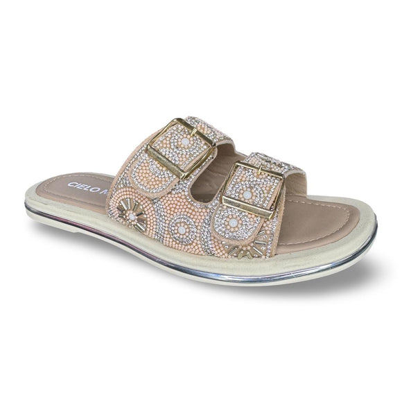 Huaraches de piedras rosadas y blanco cielo mio M1860