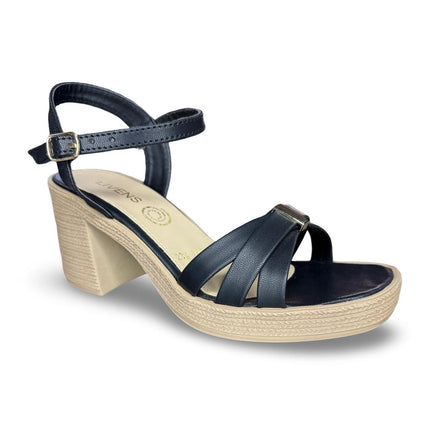 Zapatillas abiertas de tacón negro con diseño de tiras entre lazadas acabado cabra M7353