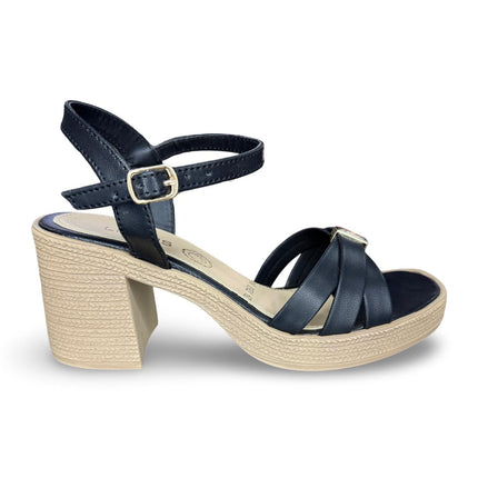 Zapatillas abiertas de tacón negro con diseño de tiras entre lazadas acabado cabra M7353