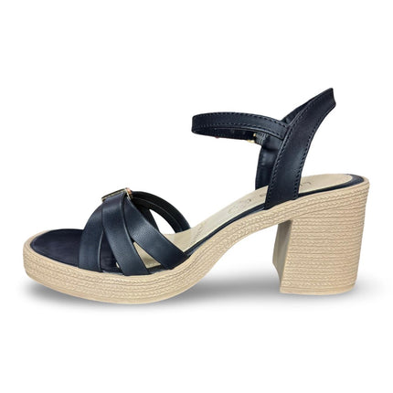 Zapatillas abiertas de tacón negro con diseño de tiras entre lazadas acabado cabra M7353