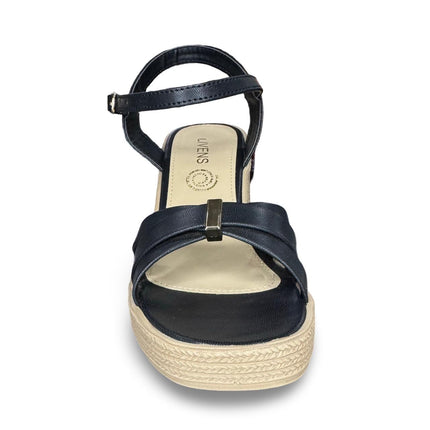 Zapatillas abiertas de tacón negro con diseño de tiras entre lazadas acabado cabra M7353