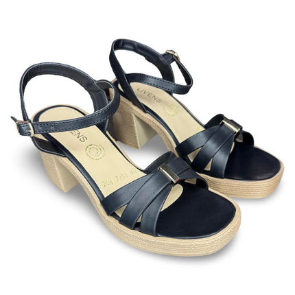 Zapatillas abiertas de tacón negro con diseño de tiras entre lazadas acabado cabra M7353