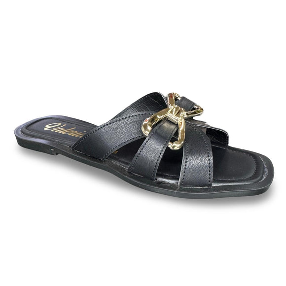Huaraches de moño dorado color negro acabado cabra M304