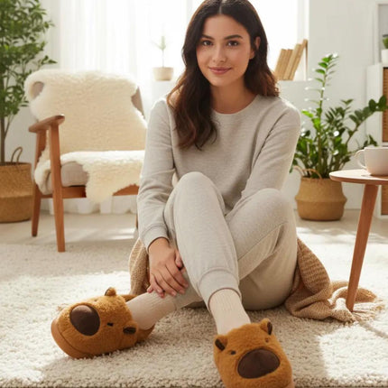 Pantuflas Capibara Suaves y Calientitas para Mujer - Diseño Kawaii Antideslizante