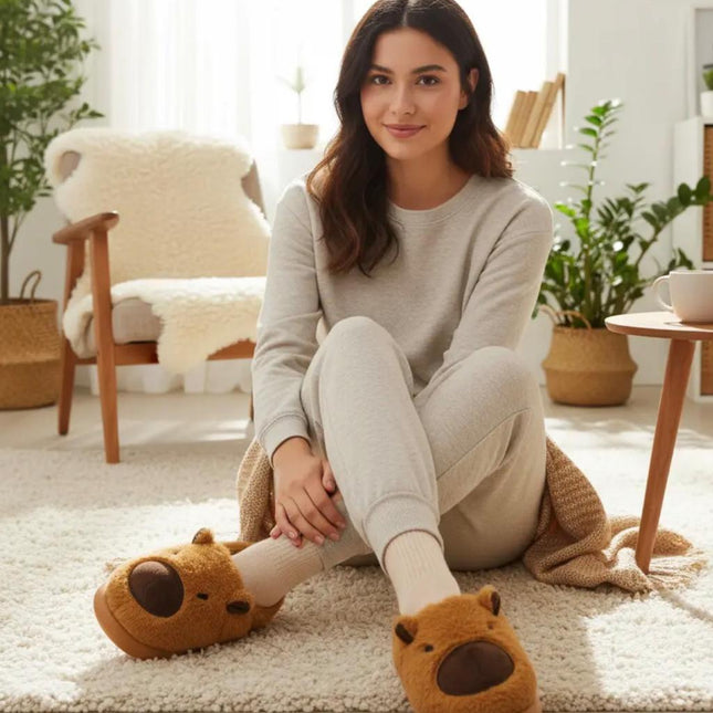 Pantuflas Capibara Suaves y Calientitas para Mujer - Diseño Kawaii Antideslizante