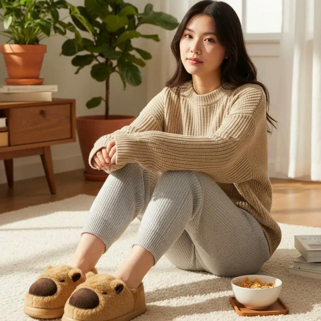 Pantuflas Capibara Suaves y Calientitas para Mujer - Diseño Kawaii Antideslizante