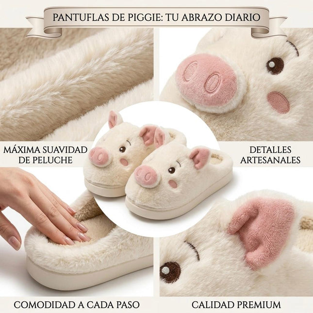 Pantuflas Cerdito Dama Kawaii Cómodas, Calientitas – Pantuflas de Peluche Suaves para Mujer