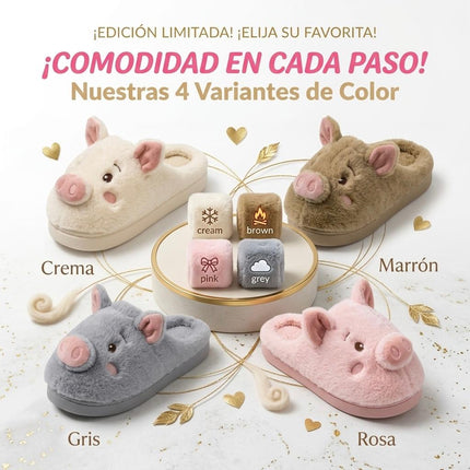 Pantuflas Cerdito Dama Kawaii Cómodas, Calientitas – Pantuflas de Peluche Suaves para Mujer