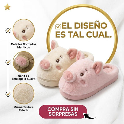 Pantuflas Cerdito Dama Kawaii Cómodas, Calientitas – Pantuflas de Peluche Suaves para Mujer