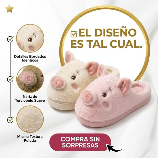 Pantuflas Cerdito Dama Kawaii Cómodas, Calientitas – Pantuflas de Peluche Suaves para Mujer