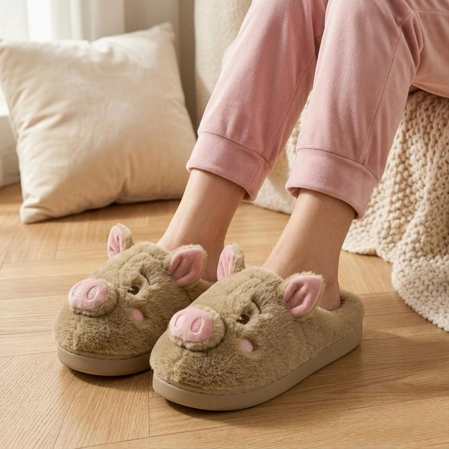 Pantuflas Cerdito Dama Kawaii Cómodas, Calientitas – Pantuflas de Peluche Suaves para Mujer