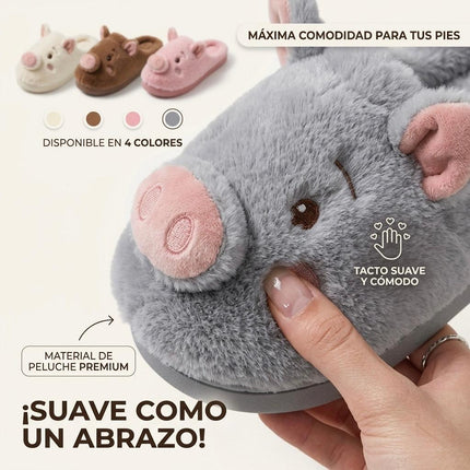 Pantuflas Cerdito Dama Kawaii Cómodas, Calientitas – Pantuflas de Peluche Suaves para Mujer