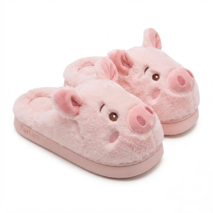 Pantuflas Cerdito Dama Kawaii Cómodas, Calientitas – Pantuflas de Peluche Suaves para Mujer