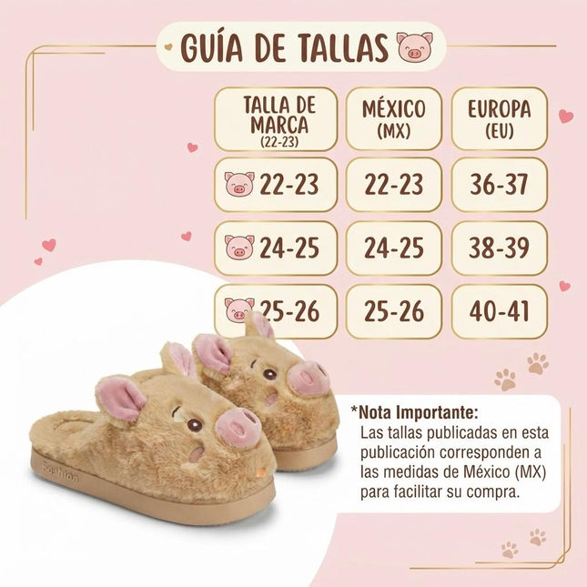 Pantuflas Cerdito Dama Kawaii Cómodas, Calientitas – Pantuflas de Peluche Suaves para Mujer