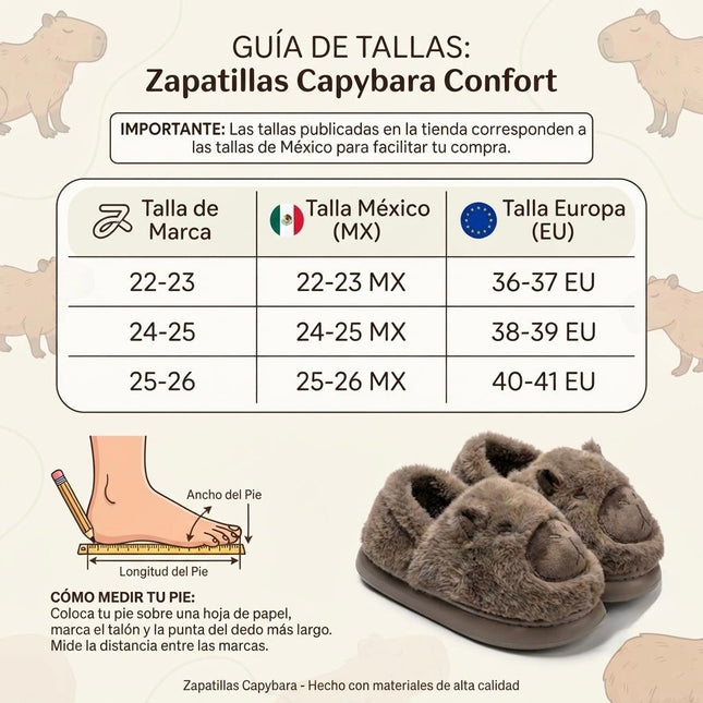 Pantuflas de Capibara Peluche para Mujer – Suela Antideslizante, Cómodas, Calientitas y Suave