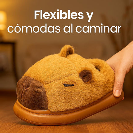 Pantuflas de Capibara Peluche para Mujer – Suela Antideslizante, Cómodas, Calientitas y Suave
