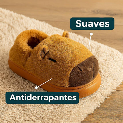 Pantuflas de Capibara Peluche para Mujer – Suela Antideslizante, Cómodas, Calientitas y Suave