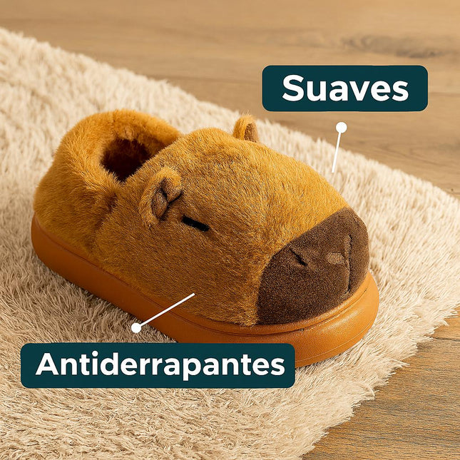 Pantuflas de Capibara Peluche para Mujer – Suela Antideslizante, Cómodas, Calientitas y Suave