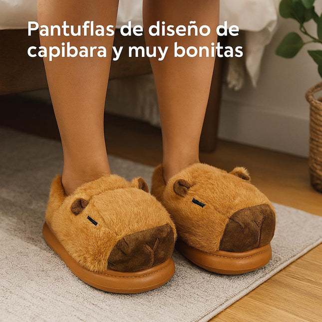 Pantuflas de Capibara Peluche para Mujer – Suela Antideslizante, Cómodas, Calientitas y Suave
