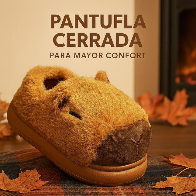 Pantuflas de Capibara Peluche para Mujer – Suela Antideslizante, Cómodas, Calientitas y Suave