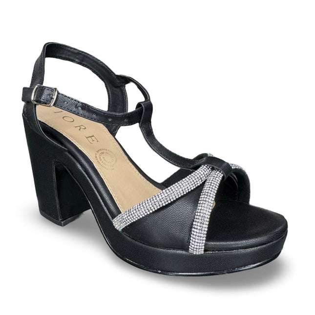 Zapatillas de tacón a diamantadas maquillaje y negro acabado cabra M549