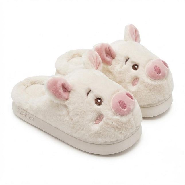 Pantuflas Cerdito Dama Kawaii Cómodas, Calientitas – Pantuflas de Peluche Suaves para Mujer